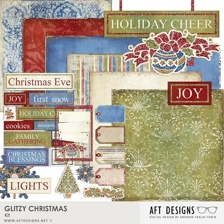 Glitzy Christmas #digitalscrapbooking Kit by AFT Designs - Amanda Fraijo-Tobin @ Oscraps.com