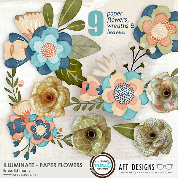 Illuminate digital scrapbooking Paper Flower Embellishments by AFT Designs  @ #digitalscrapbooking #embellishments #florals