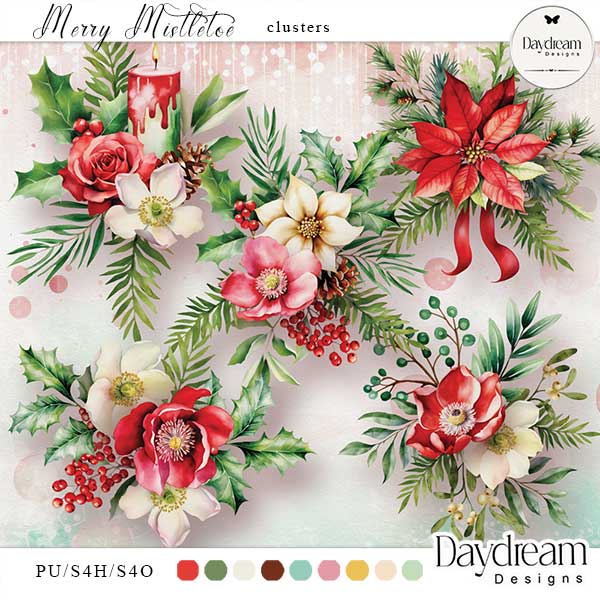 Merry Mistletoe Digital Art Clusters by Daydream Designs