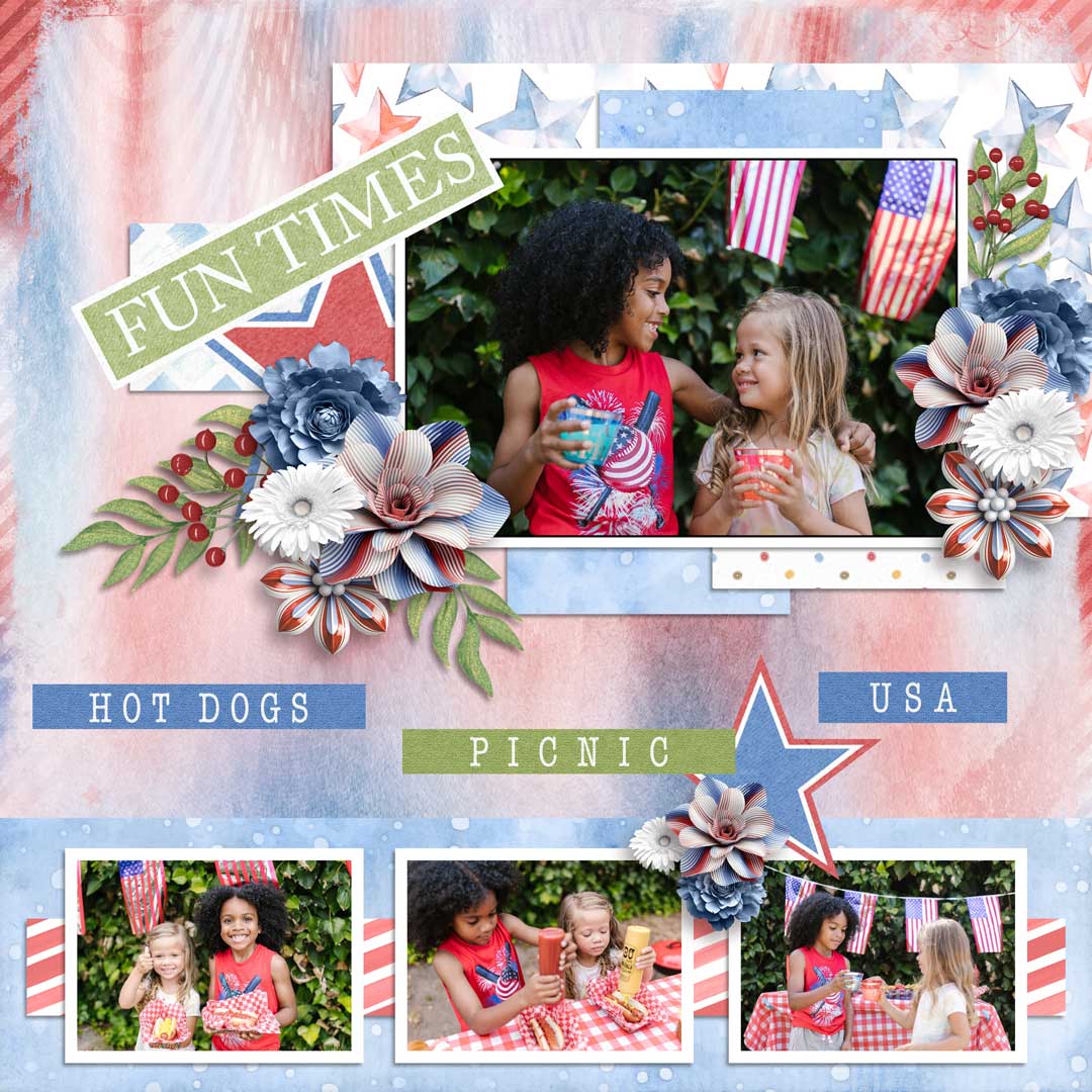 Digital Scrapbooking Kits, July Basics Page Kit-(Kmess), Everyday,  Holidays - July 4th, Seasons - Summer