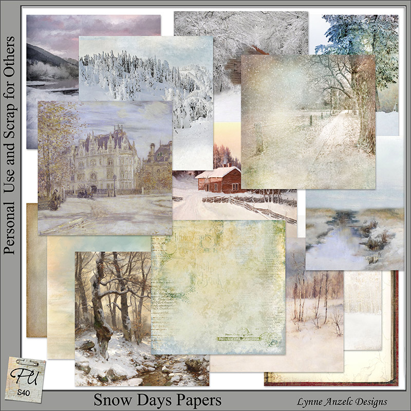 Snow Days Digital Scrapbook Papers Preview by Lynne Anzelc