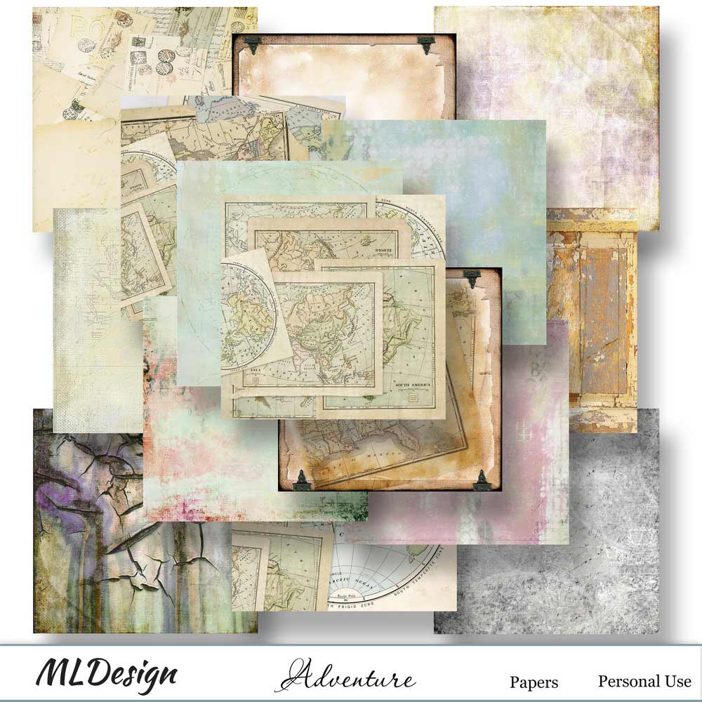 Adventure Digital Scrapbook Papers Preview by MLDesign