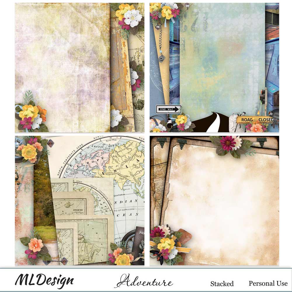 Adventure Digital Scrapbook Stacked Papers Preview by MLDesign