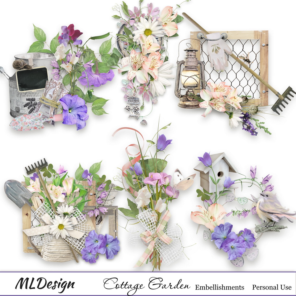 Cottage Garden Digital Scrapbook Embellishments Preview by MLDesign