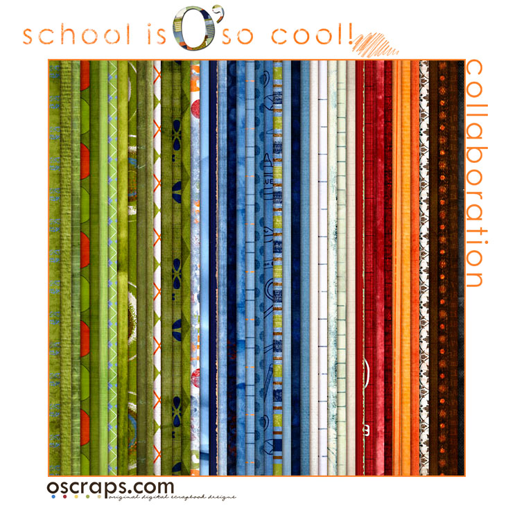Oscraps School is O so Cool digital scrapbook collab kit papers view 2