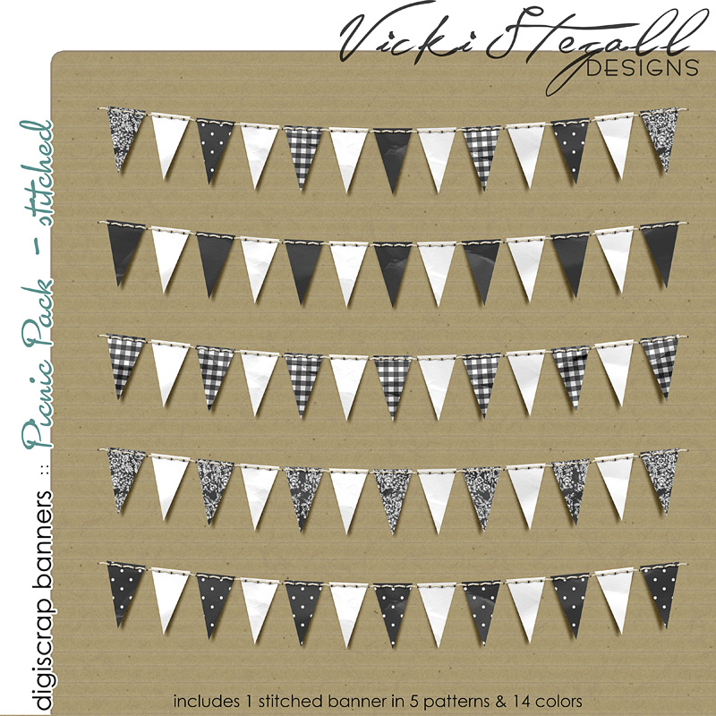 Digital Scrapbook Stitched Bunting Banners - Picnic Pack by Vicki Stegall at Oscraps.com