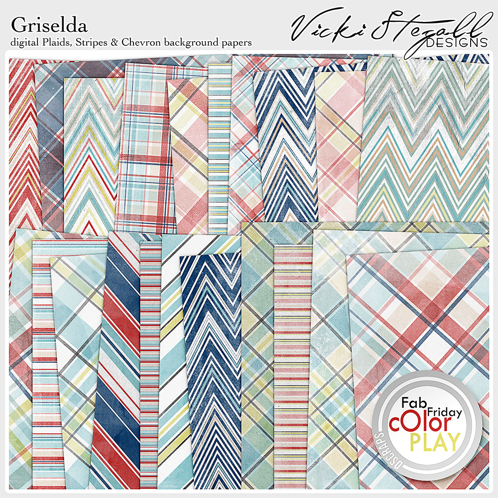 Griselda Digital Scrapbooking Chevrons, Stripes & Plaid Background Papers  by Vicki Stegall @ Oscraps.com