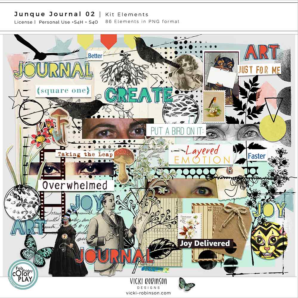 Junque Journal O2 Digital Scrapbook Kit Elements by Vicki Robinson