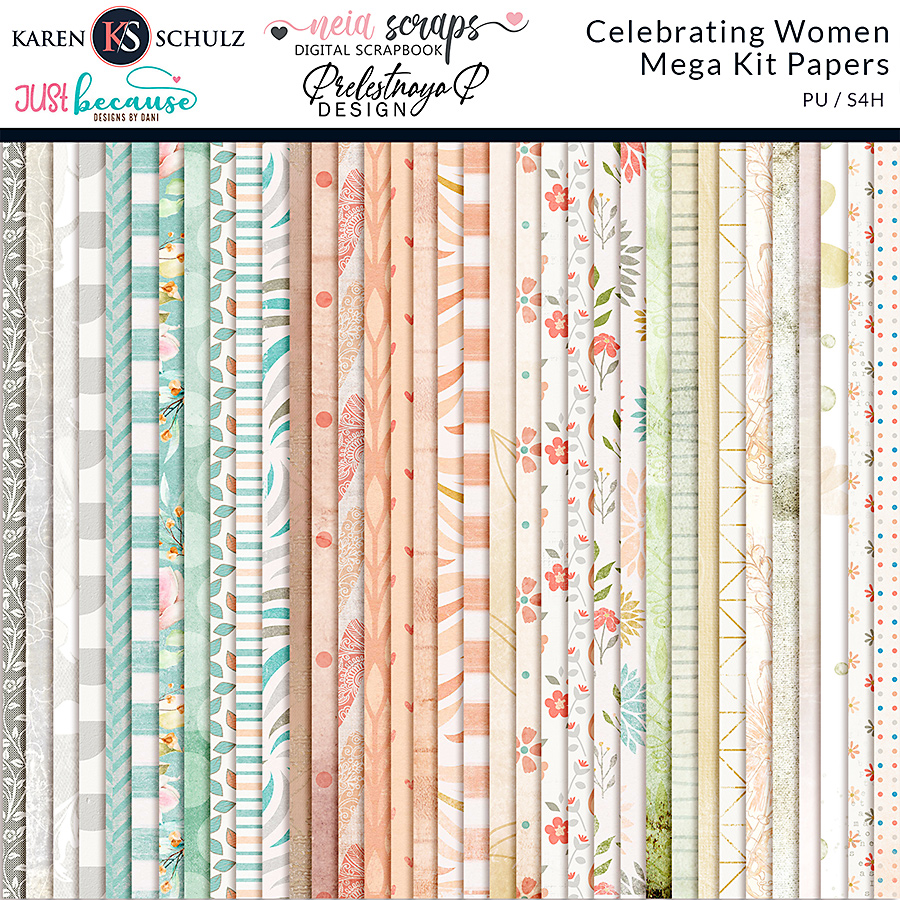 Celebrating Women Digital Scrapbook Mega Kit Papers Preview by Karen Schulz Designs