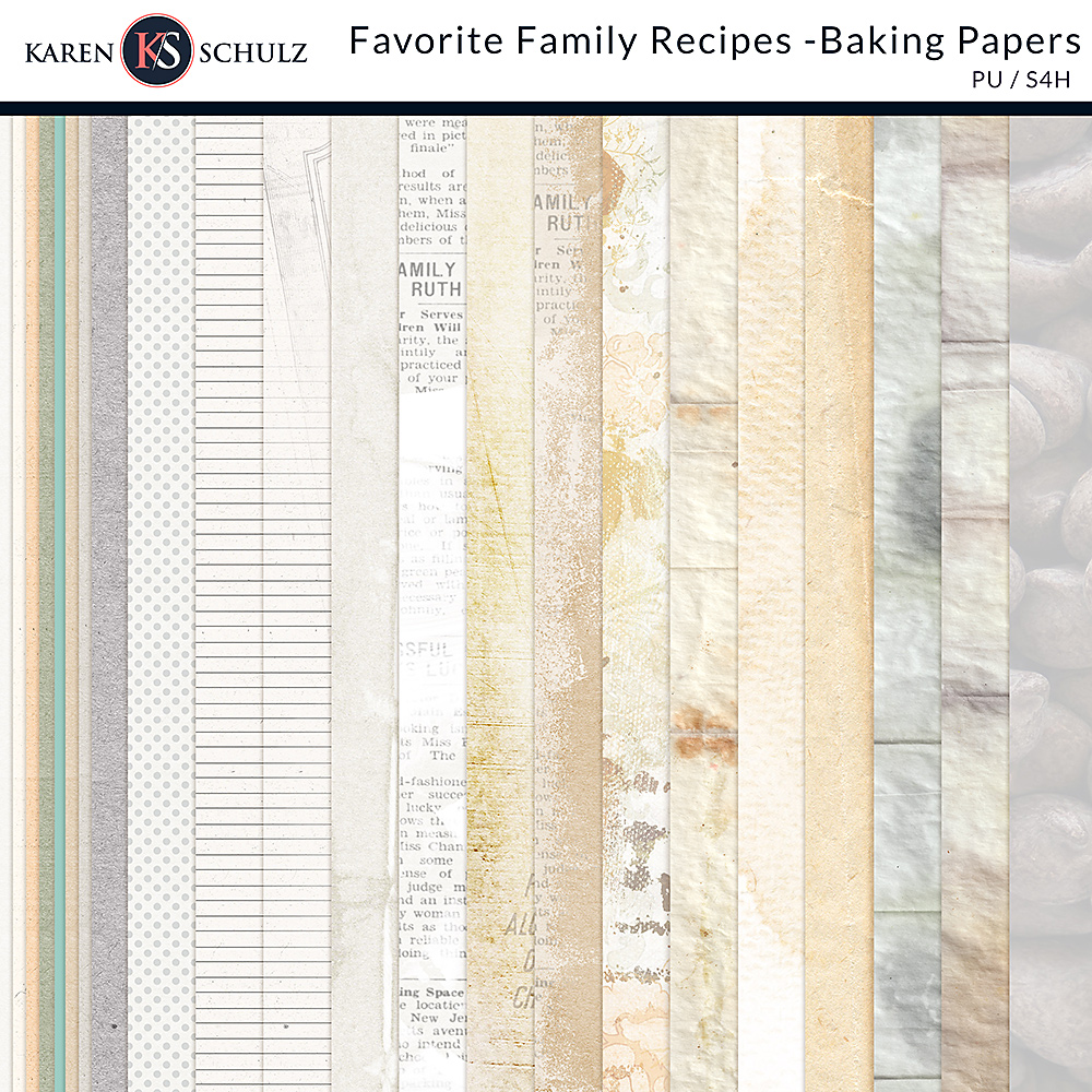 Favorite Family Recipes Baking Digital Scrapbook Kit Paper Preview by Karen Schulz Designs