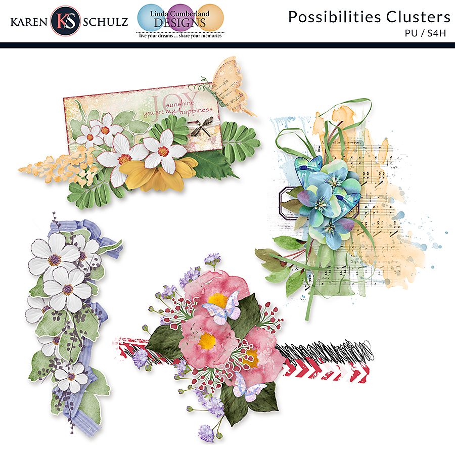 Possibilities Digital Scrapbook Clusters Preview by Karen Schulz Designs