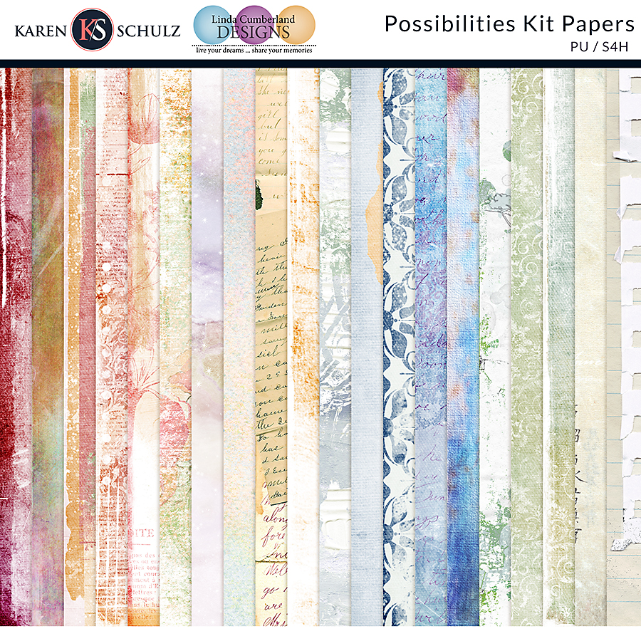 Possibilities Digital Scrapbook Kit papers Preview by Karen Schulz Designs