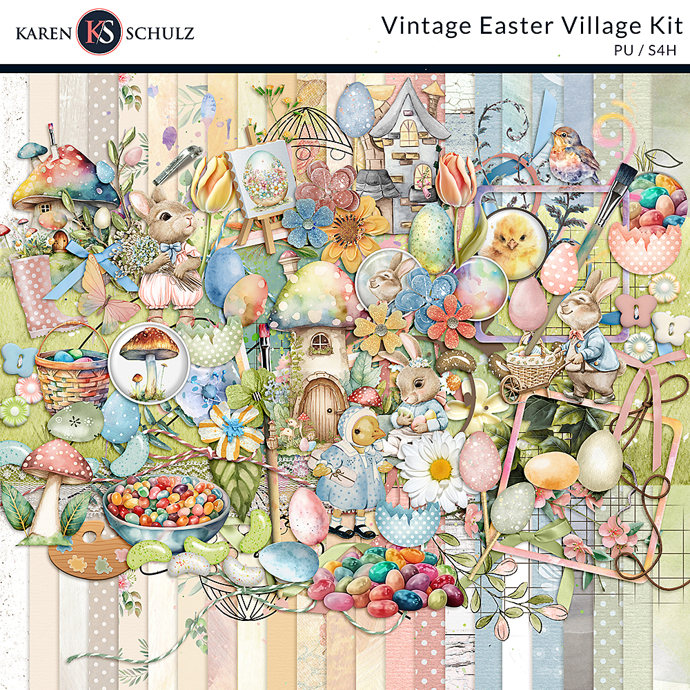 Digital Scrapbook Pack Vintage Easter Village Collection by Karen