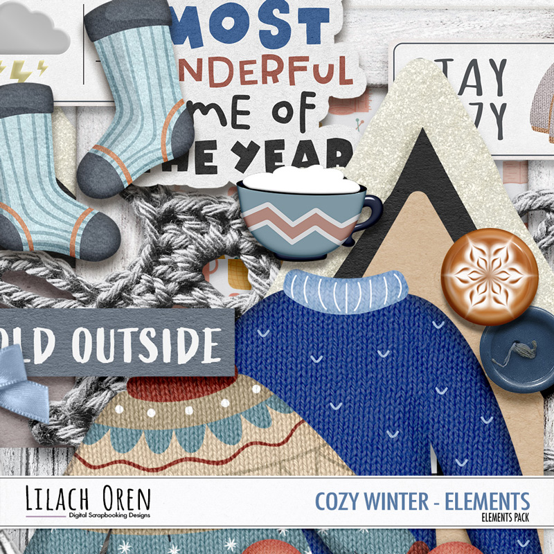 Digital Scrapbook Pack, Cozy Winter Pattern Papers by Lilach Oren