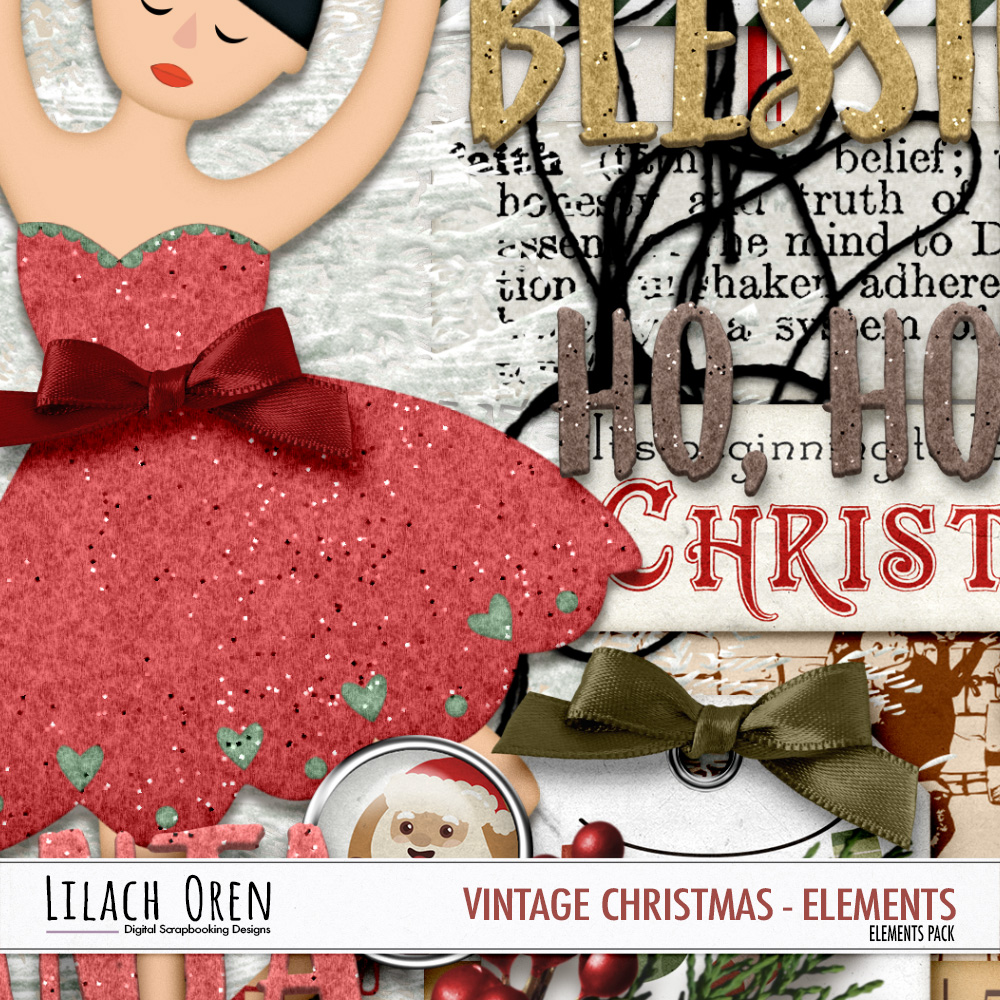 Digital Scrapbook Pack, Vintage Christmas Badges by Lilach Oren