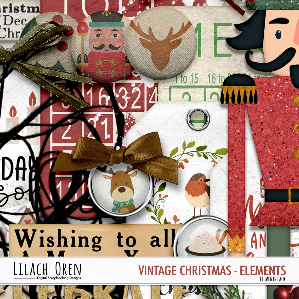 Digital Scrapbook Pack, Vintage Christmas Badges by Lilach Oren