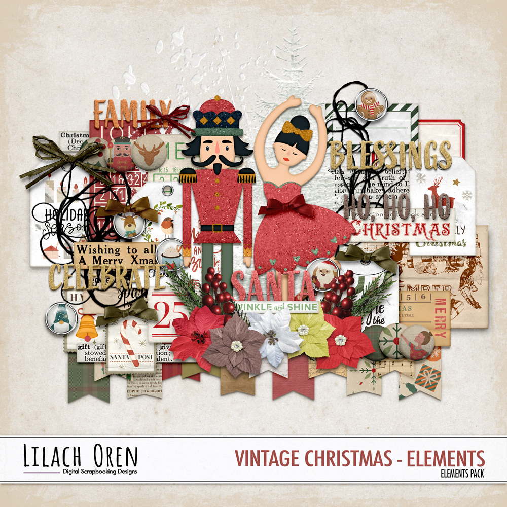 Digital Scrapbook Pack, Vintage Christmas Badges by Lilach Oren