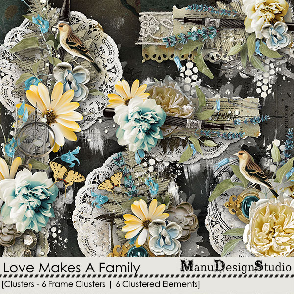 Love Makes A Family Digital Scrapbook Clusters Preview by Manu Design Studio
