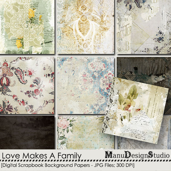 Love Makes A Family Digital Scrapbook Papers Preview by Manu Design Studio