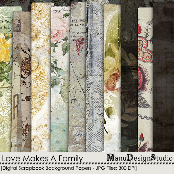 Love Makes A Family Digital Scrapbook Papers Preview by Manu Design Studio