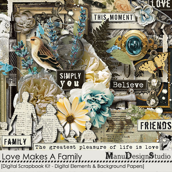 Love Makes A Family Digital Scrapbook Kit Preview by Manu Design Studio