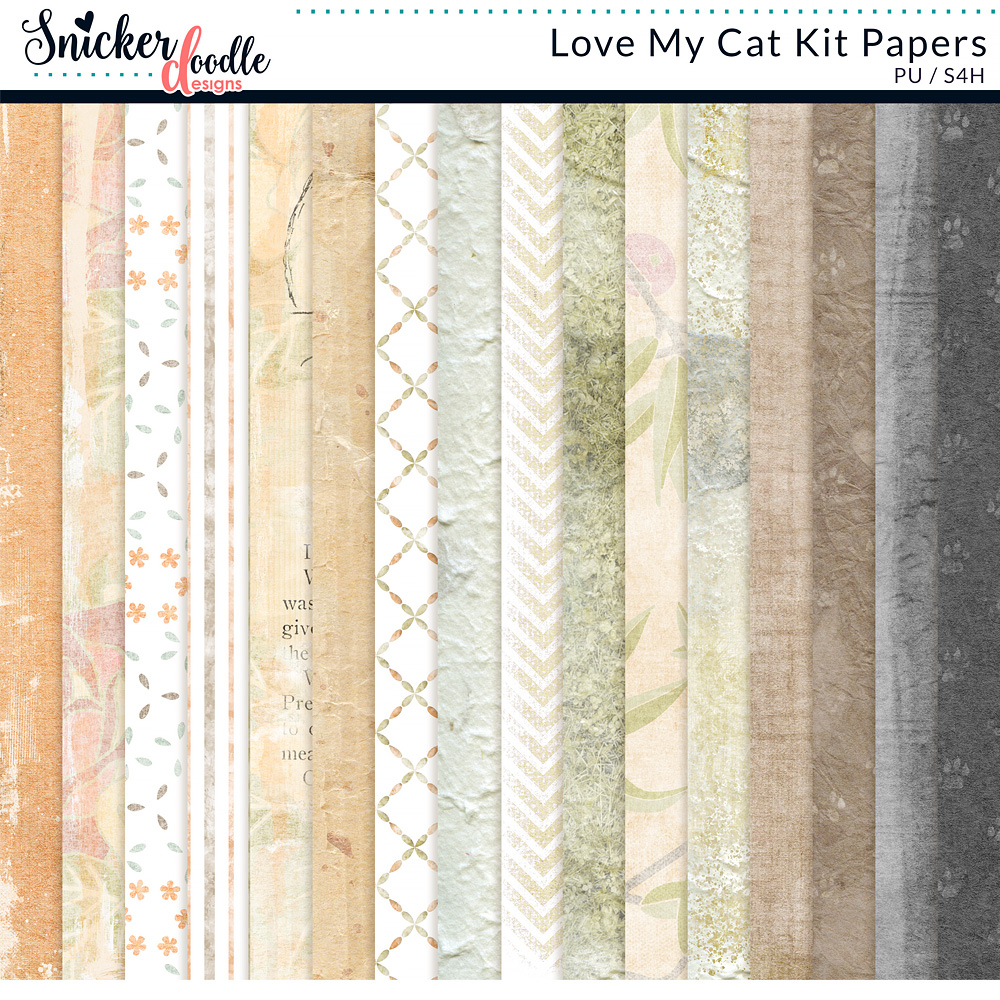 Love My Cat Digital Scrapbook Collection Paper Preview by Karen Schulz Designs