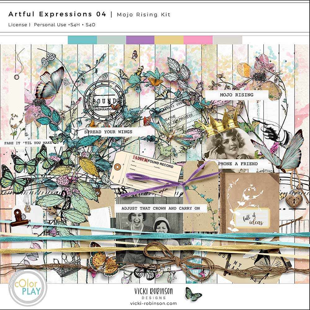 Artful Expressions 04 Digital Scrapbook Mojo Lost Rising Kit Preview by Vicki Robinson