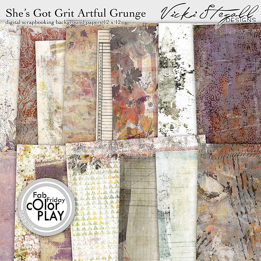 She's Got Grit Digital Scrapbook Grunge Papers Preview by Vicki Stegall Designs
