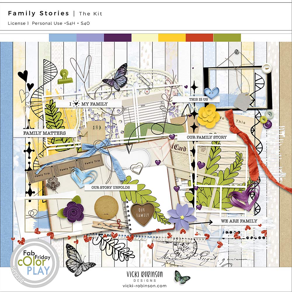 Family Stories Digital Scrapbook Elements by Vicki Robinson