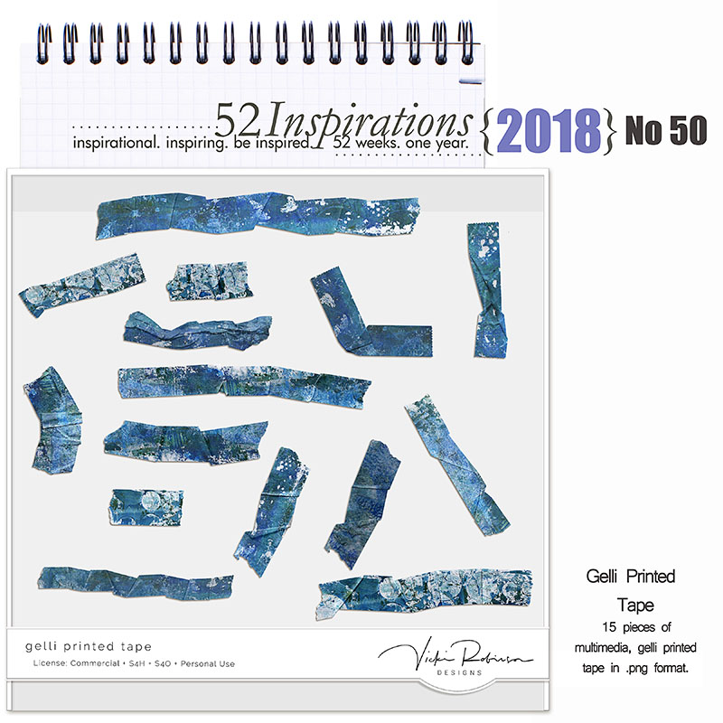 52 Inspirations 2018 -  no 50 Mixed Media Tape 02 Gelli Printed by Vicki Robinson