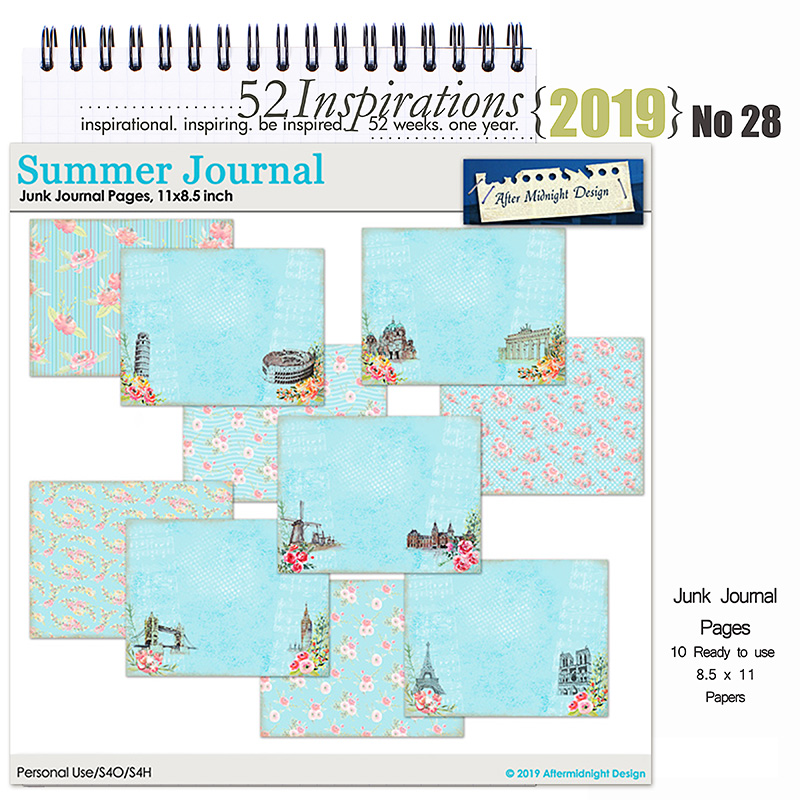 52 Inspirations 2019 No 28 Summer Journal Papers by Aftermidnight Design