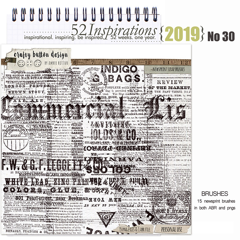 52 Inspirations 2019 No 30 Newsprint Brushes by Crafty Button Designs
