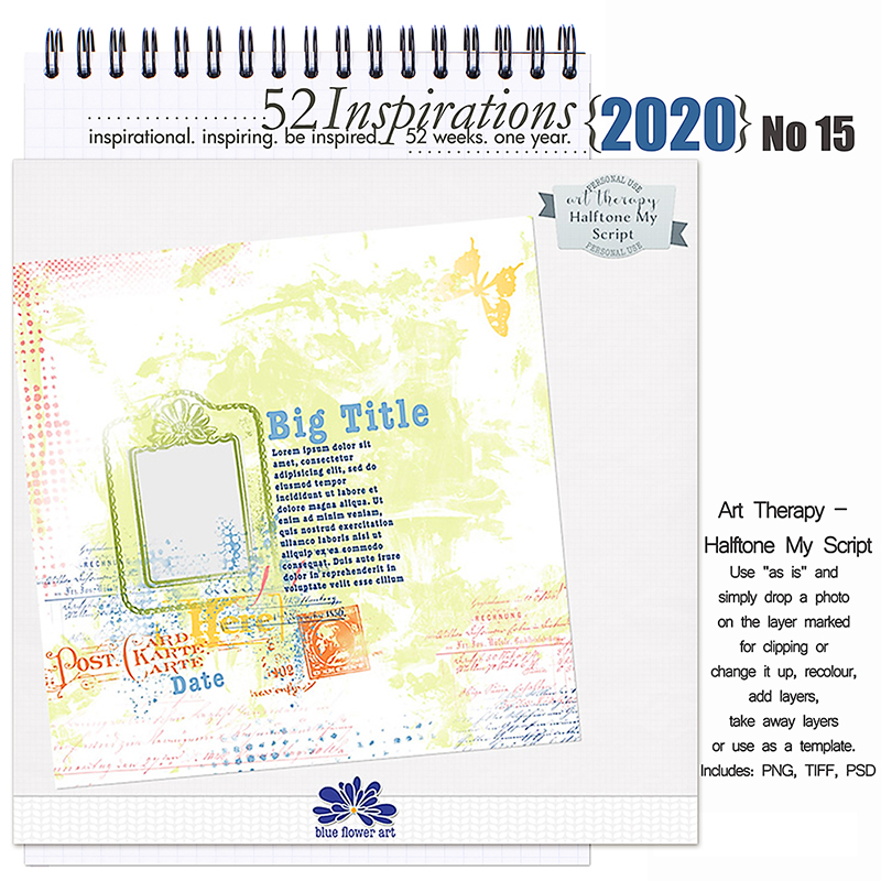 52 Inspirations 2020 No 15 Halftone My Script Templates by Blue Flower Art