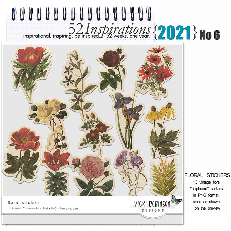 52 Inspirations 2021 No 06 Floral Chipboard Stickers