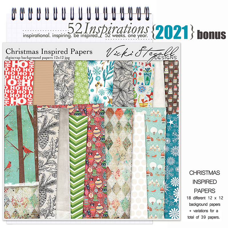 52 Inspirations 2021 BONUS Christmas Inspired Scrapbook papers by Vicki Stegall