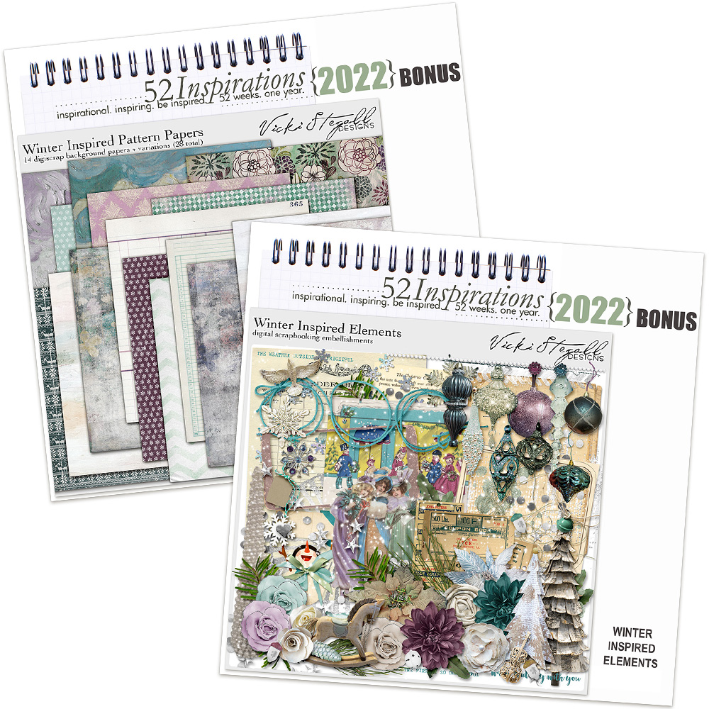 52 Inspirations 2022 Winter Inspired Scrapbook Kit by Vicki Stegall