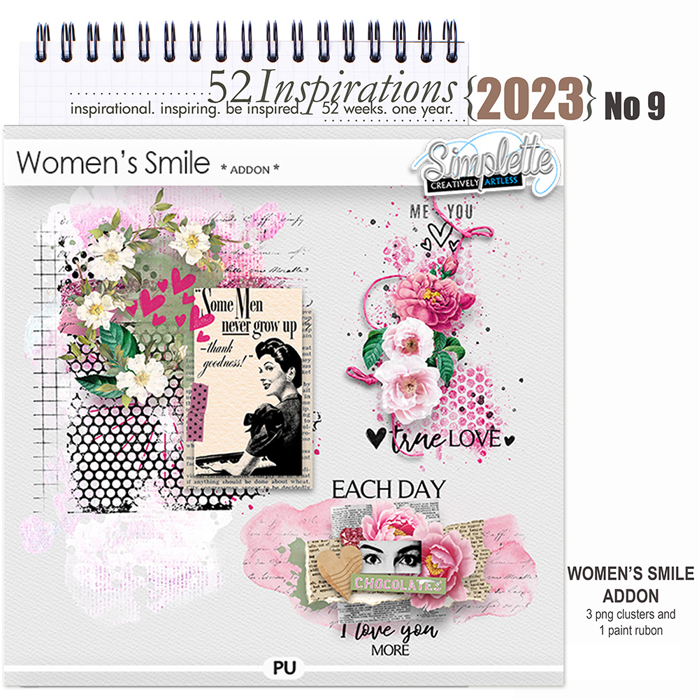 52 Inspirations 2023 no 09 Digital Scrapbook Women's Smile ADDON by Simplette