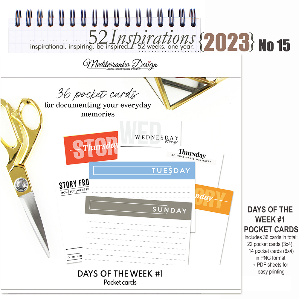 52 Inspirations 2023 No 15 Digital Scrapbook Days of the Week Pocket Cards by Mediterranka