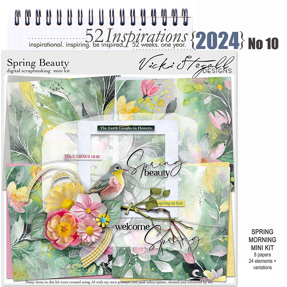 52 Inspirations 2024 No 10 Spring Beauty Digiscrap Mini Kit by Vicki Stegall