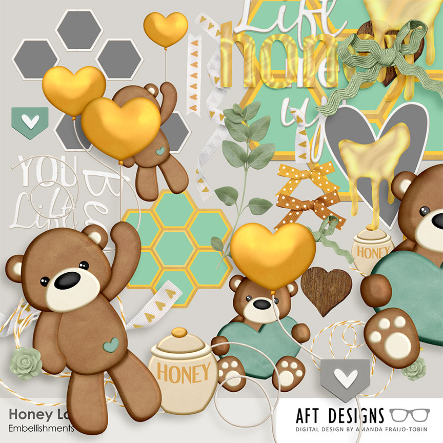 Honey Love Embellishments & Word Art