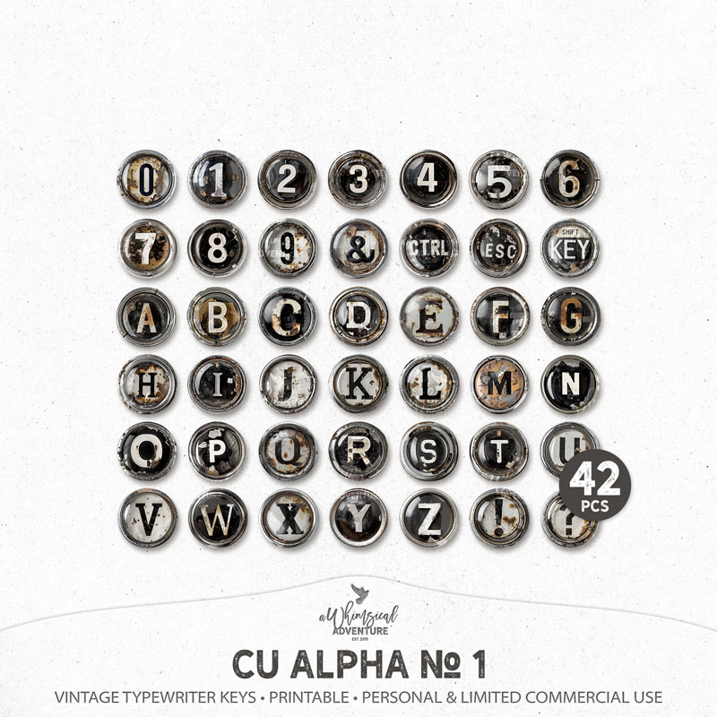 CU Alpha No 1 Printable Vintage Style Typewriter Keys