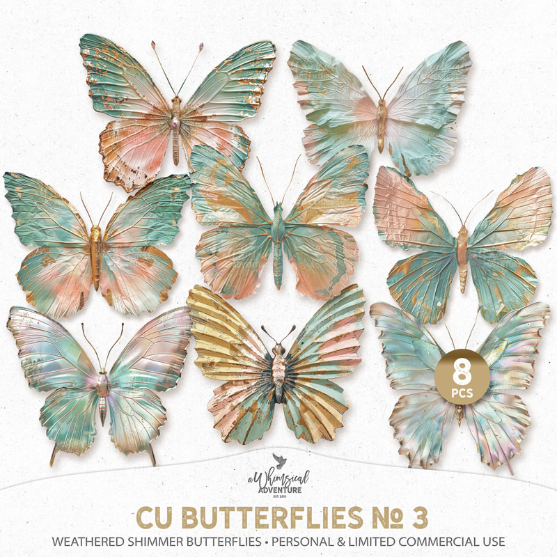 CU Butterflies No 3 Weathered Shimmer Butterflies