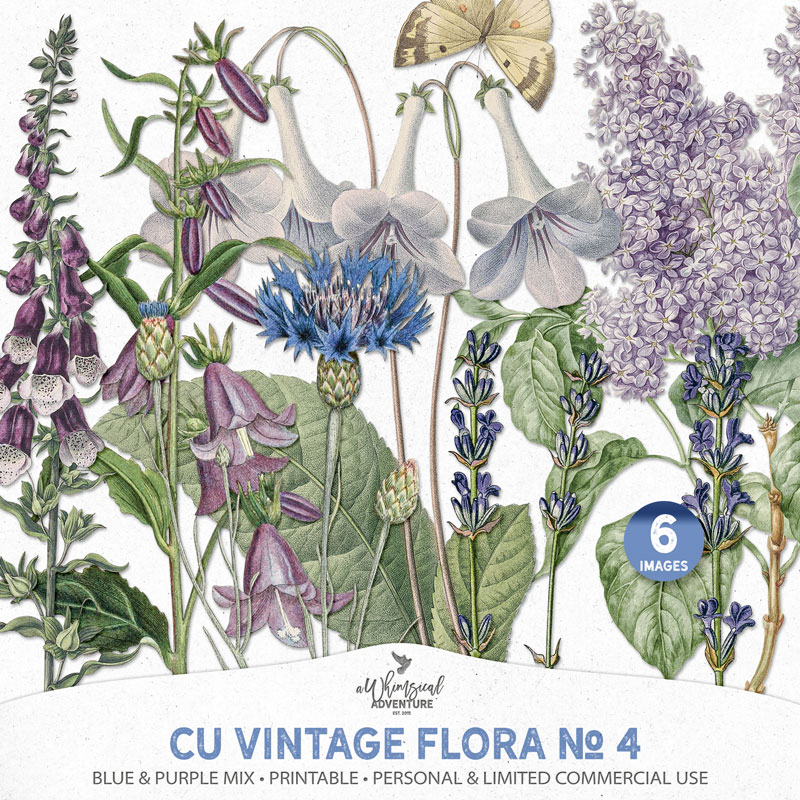 CU Vintage Flora No 4 Blue And Purple Mix