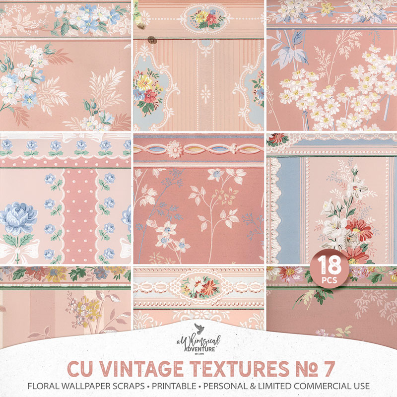 CU Vintage Textures No 7 Floral Wallpaper Scraps
