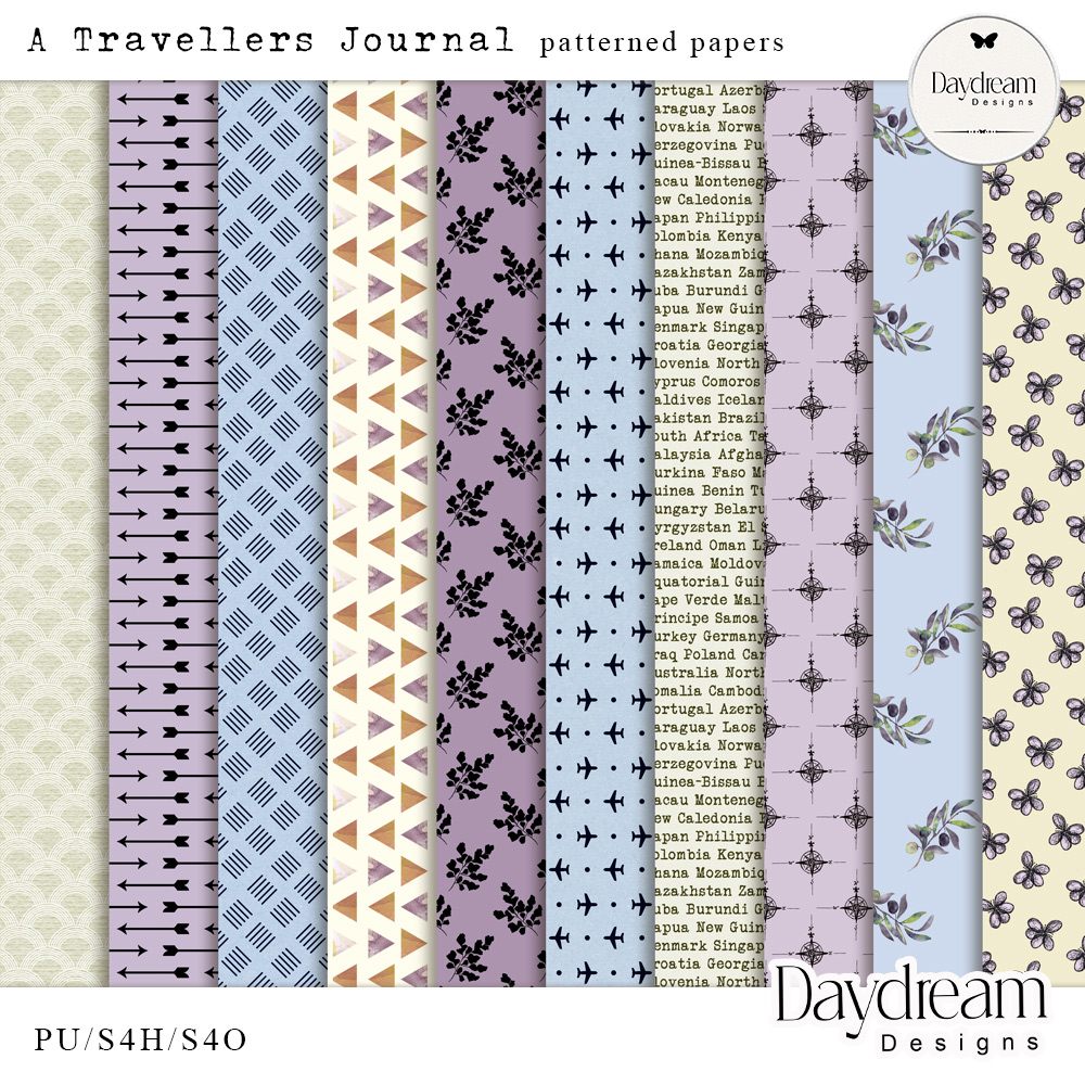 A Travellers Journal Patterned Papers by Daydream Designs