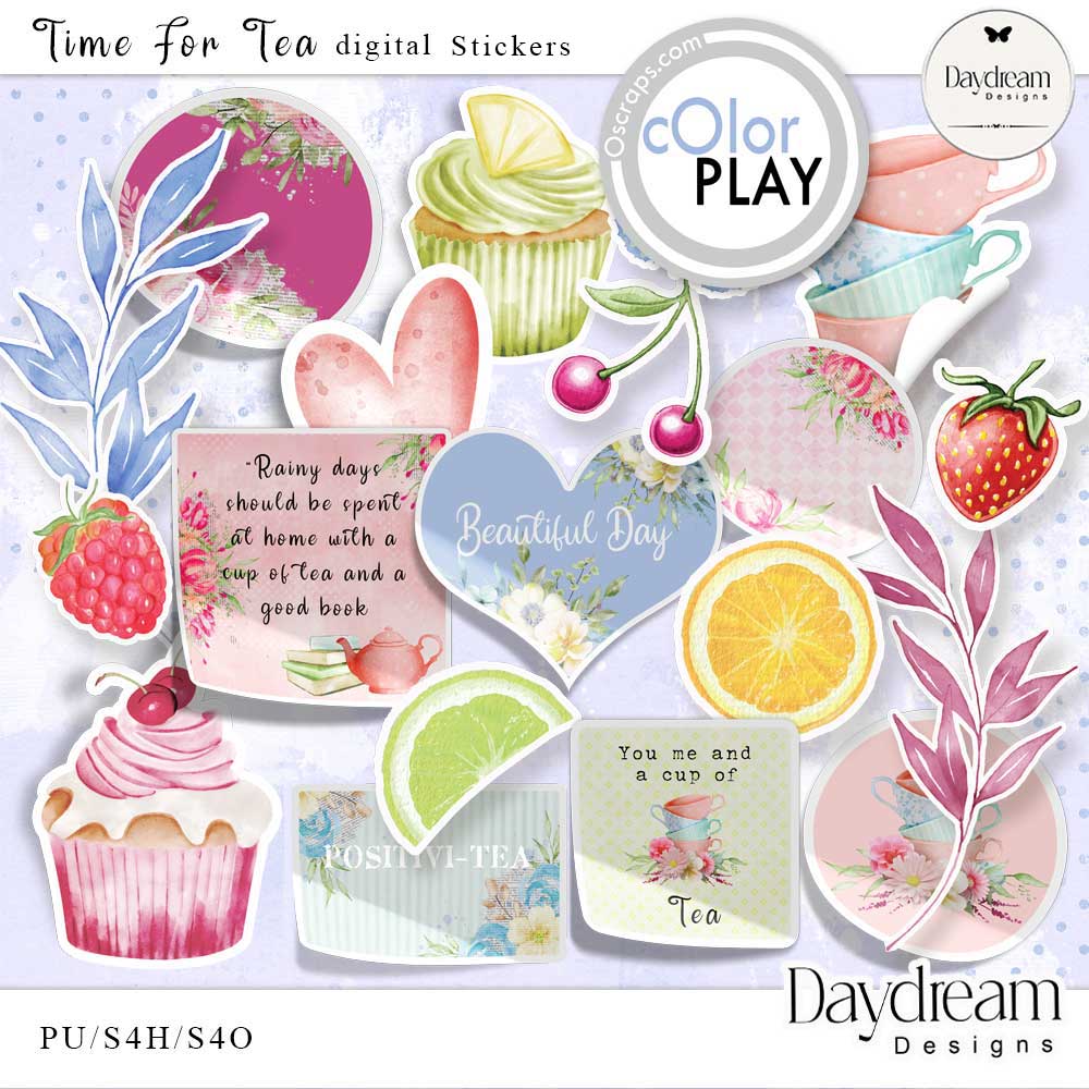 Time For Tea Digital Stickers By Daydream Designs  