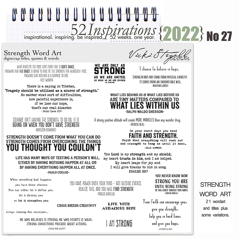 52 Inspirations 2022 No 27 Strength Scrapbook WordArt by Vicki Stegall