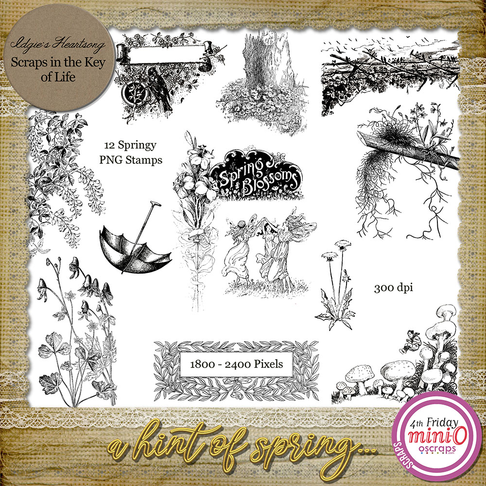 A Hint of Spring - 12 PNG Stamps by Idgie's Heartsong