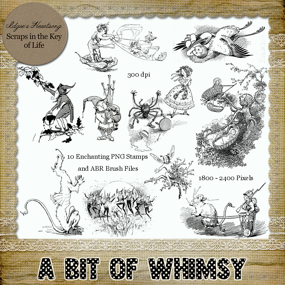 A BIT of WHIMSY - 10 Fairy Tale PNG Stamps and ABR Brush Files by Idgie's Heartsong