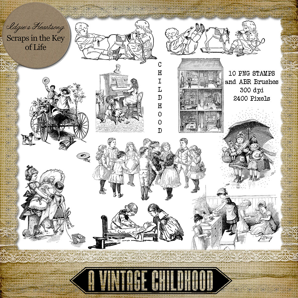 A Vintage Childhood - 10 PNG Stamps and ABR Brushes by Idgie's Heartsong